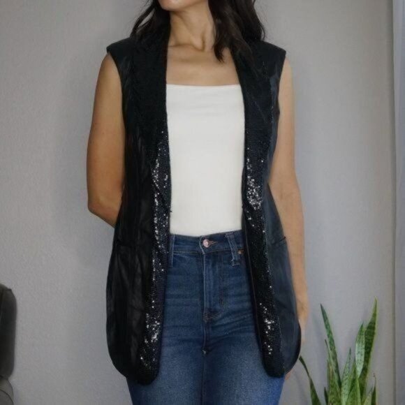 Jackets & Blazers - Black Faux Leather Vest Asymmetrical Style